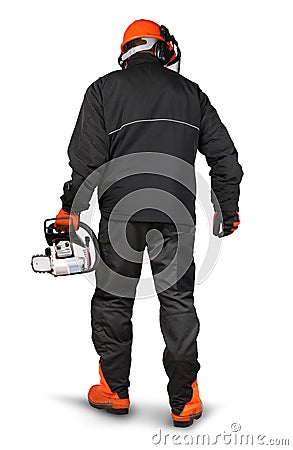 Professional logger with safety gear Stock Photo