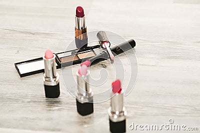 Professional Make-up collage. cosmetic set Stock Photo