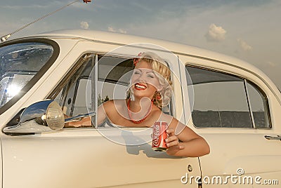 Professional make-up, hair and style. Emulation of Pin-Up style Editorial Stock Photo