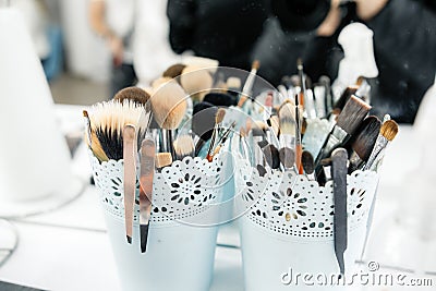 Professional makeup brushes and tools, make-up products set Stock Photo