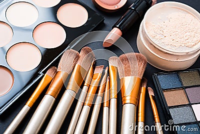 Professional makeup brushes and tools, make-up products set Stock Photo