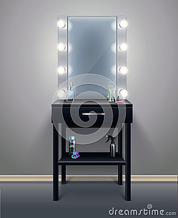 Makeup Mirror Realistic Composition Vector Illustration