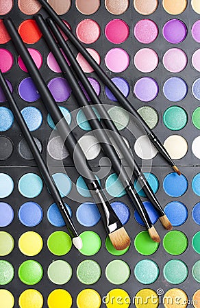 Professional makeup palette and brushes Stock Photo