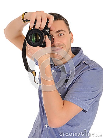 Professional male photographer taking picture Stock Photo