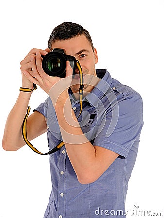 Professional male photographer taking picture Stock Photo