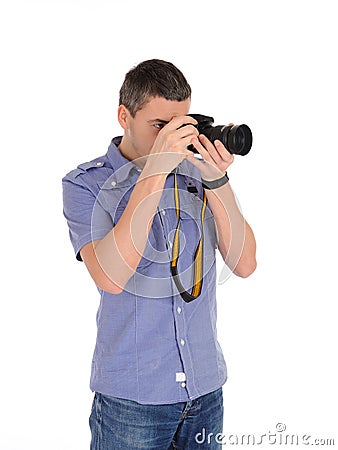 Professional male photographer taking picture Stock Photo