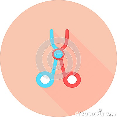 Professional medical scissor in circle icon with long shadows. Surgical Instrument, Medical clamp, hairstyle scissor icon. Medical Cartoon Illustration