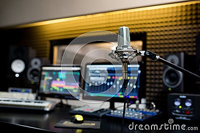 Professional microphone in the recording studio. Stock Photo