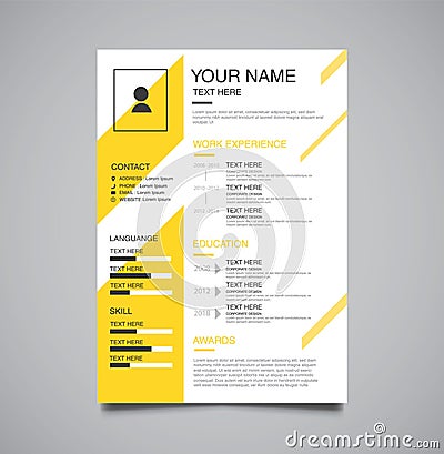 Professional minimalist template curriculum vitae yellow Stock Photo