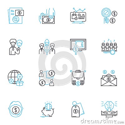 Professional misconduct linear icons set. Corruption, Bribery, Fraud, Embezzlement, Exploitation, Deception, Dishsty Vector Illustration