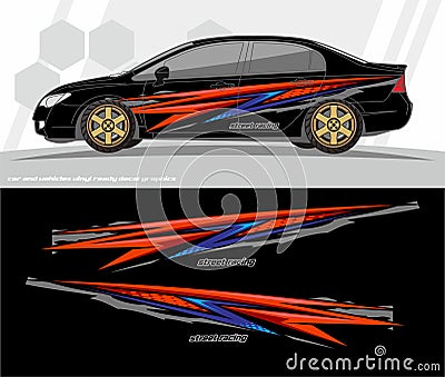 Car and vehicles wrap decal Graphics Kit designs. ready to print and cut for vinyl stickers. Vector Illustration