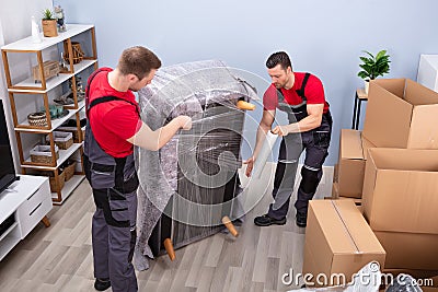 Professional Movers Doing Home Relocation Stock Photo