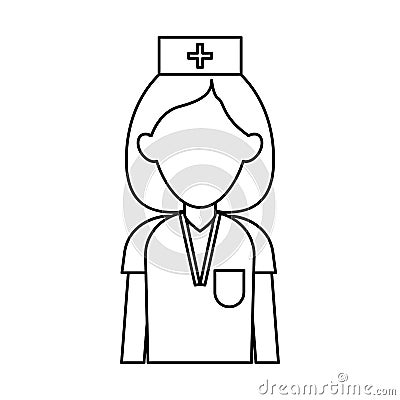 Professional nurse hat uniform medical outline Vector Illustration