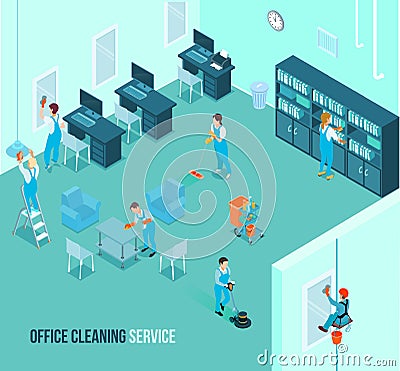 Professional Office Cleaning Service Isometric Vector Illustration