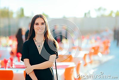 Event Planner PR Specialist Woman Organizing Outdoor Party Stock Photo
