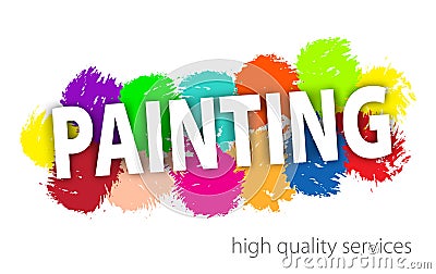 Professional Painting Services Logo. Abstract hand painted colorful textured ink brush on white background. Vector Illustration