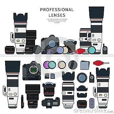 Professional photo cameras Vector Illustration