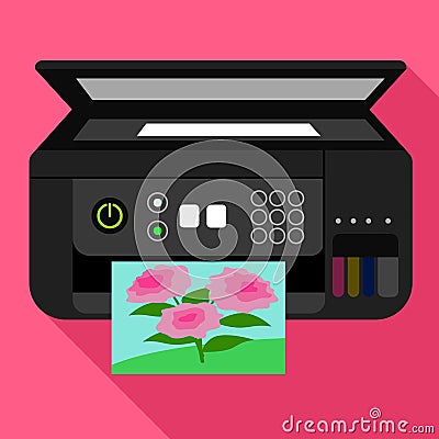 Professional photo printer icon, flat style Vector Illustration