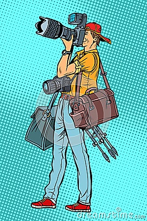 Professional photographer with camera and equipment Vector Illustration