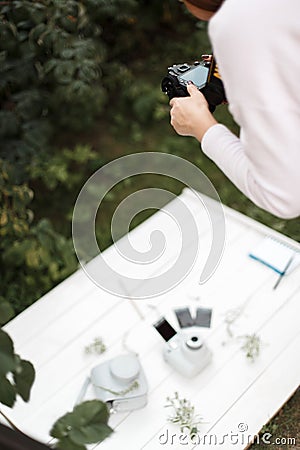 Professional photographer makes photos for the stock. Stock Photo