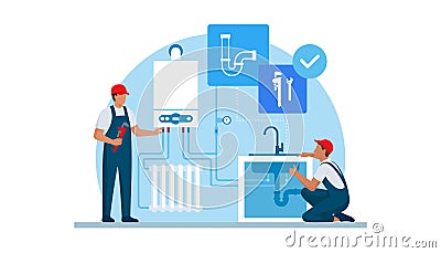 Professional plumber and heating engineer at work Vector Illustration