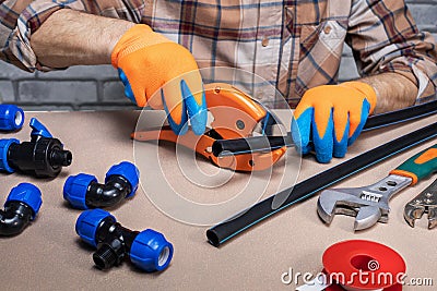 Professional plumber work in house. Stock Photo