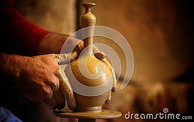 Professional potter making bowl in pottery workshop Stock Photo