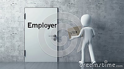 Professional Presentation: White Stick Figure Showcases 'Vita' Folder for Employer Stock Photo