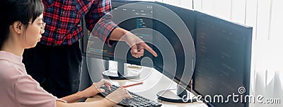 Professional programer team discuss about web coding at office. Burgeoning. Stock Photo