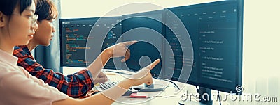 Professional programer team discuss about web coding at office. Burgeoning. Stock Photo