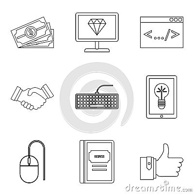 Professional programmer icons set, outline style Vector Illustration