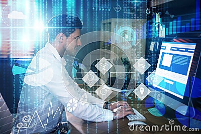 Professional programmer working with computer Stock Photo