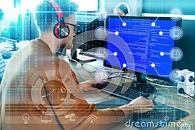 Professional programmer working with computer Stock Photo