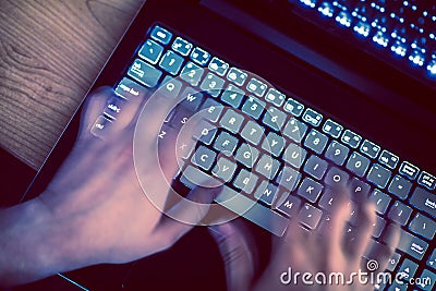 Professional Programmer Writing Code Very Fast Stock Photo