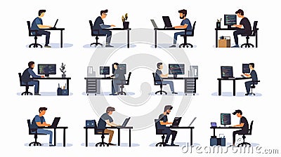 Professional Programmers Collaborating on Web Development Project Vector Illustration