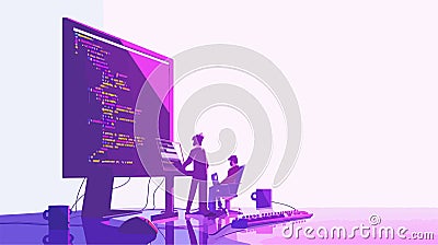 Professional Programmers Utilizing JavaScript Programming Language in Tech Environment Vector Illustration
