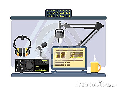 Professional radio station studio Vector Illustration