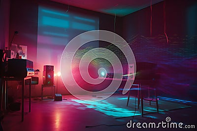 Professional recording studio equipment in a virtual environment which includes meta data machine learning Cartoon Illustration