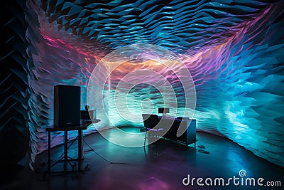Professional recording studio equipment in a virtual environment which includes meta data machine learning Cartoon Illustration