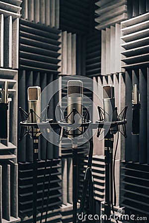 Professional recording studio with microphones and acoustic panels Stock Photo