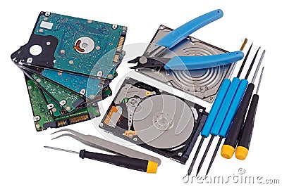 Professional repair of hard drives concept Stock Photo