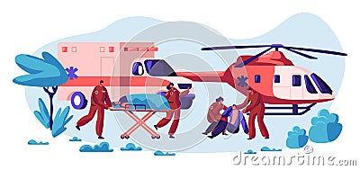Professional Rescue Team Care your Life. Fast Transport, Helicopter and Vehicle Healthcare Character from Accident Vector Illustration