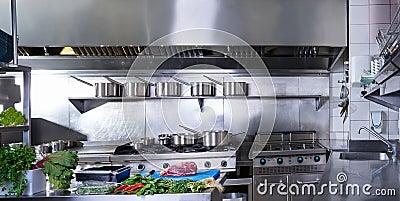 Professional restaurant kitchen stainless steel Stock Photo