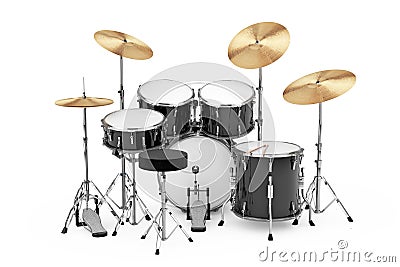 Professional Rock Black Drum Kit. 3d Rendering Stock Photo