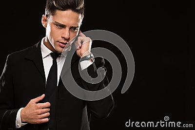 Professional security guard on black background Stock Photo