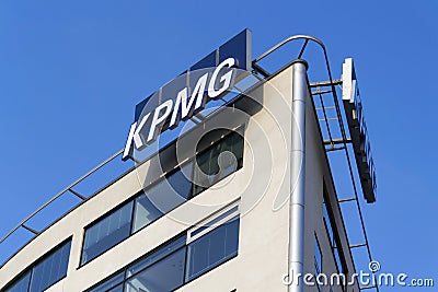 Professional service company KPMG logo on the building of the Czech headquarters Editorial Stock Photo