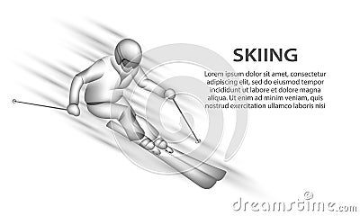 Professional skiing vector neon illustration. Ski sport banner with transparent skier silhouette on white background Vector Illustration