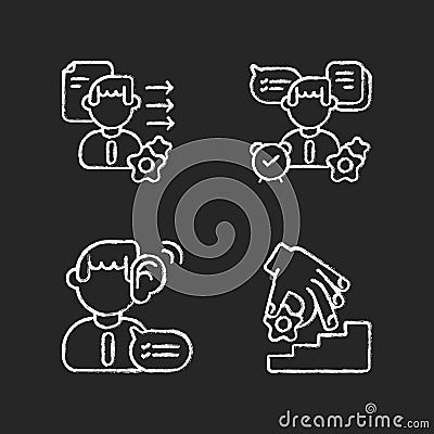 Professional skills development chalk white icons set on black background Vector Illustration