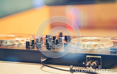 Professional sound mixer controller .Dj sound mixer for playing Stock Photo