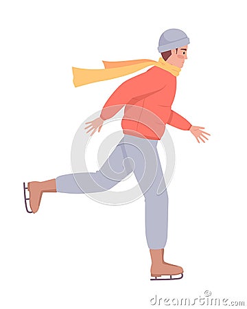 Professional speed ice skater semi flat color vector character Cartoon Illustration